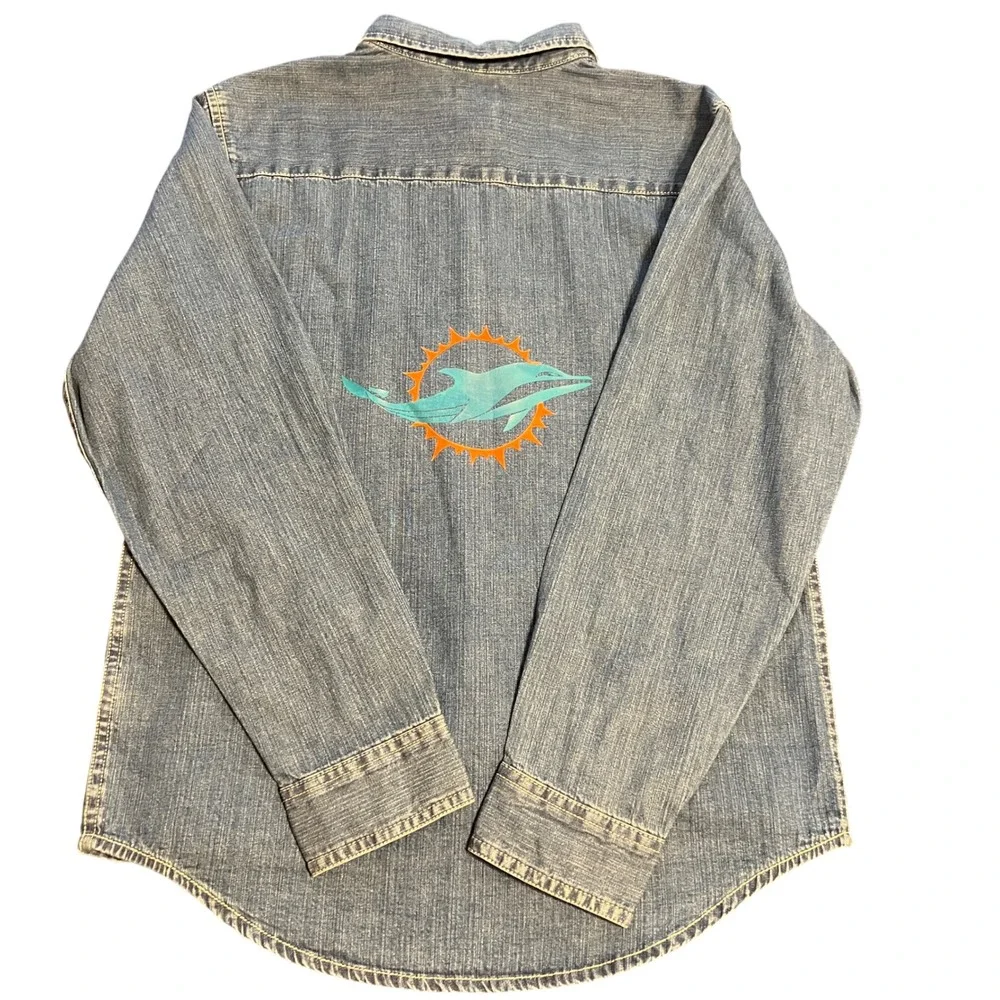 Wrangler Boys XL 14/16 Denim Button Down‎ Shirt Miami Dolphins NFL Long Sleeve